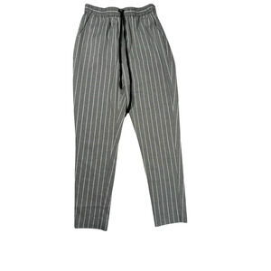 BURU Pull On Pants Womens Size Small Grey White Striped Elastic Waist Ankle